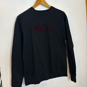 Poets Black Crew Neck Sweatshirt With Burgundy Velvet Lettering